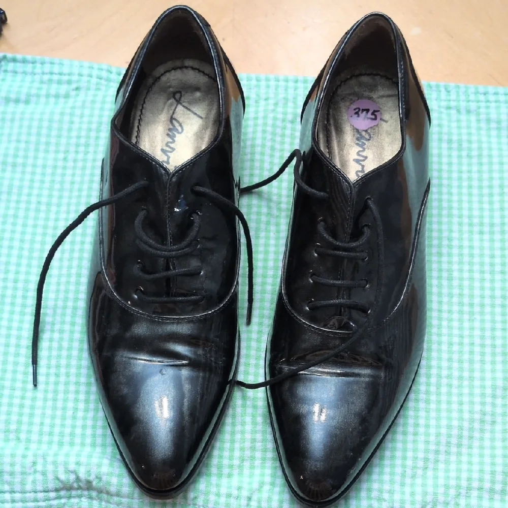 Lanvin Patent Black with Silver Swirls Leather Lace-up Oxfords